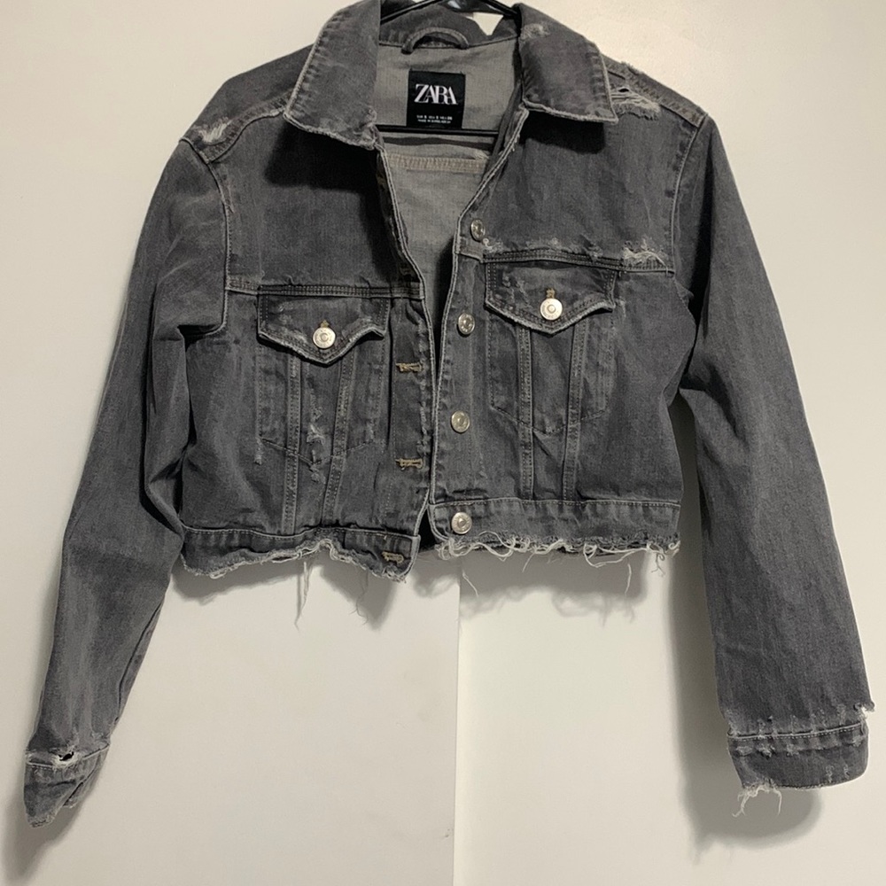 Used Zara black washed distressed Jean jacket